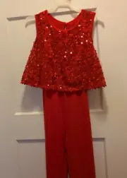WONDER NATION GIRLS RED SEQUINED JUMPSUIT SZ. M (7-8)