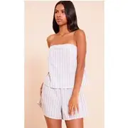 Petite Grey Stripe Bandeau Flowy Top, Grey