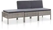 3 Piece Garden Lounge Set with Cushions Poly Rattan Grey Patio Bar Sets