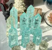 Wholesale 1Lb Natural Blue Crackle Quartz Tower Point Obelisk Crystal Minerals