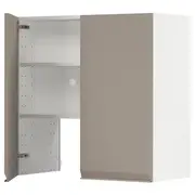 METOD wall cb f extr hood w shlf/door, white/Upplöv matt dark beige, 80x80 cm
