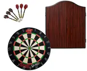 SHOT DARTS Bandit Duro Dart Board + Winmau Rosewood Dartboard Cabinet + Darts