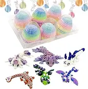 Easter 6PCS 3D Printed Dragon in Egg, Articulating Gemstone Crystal Dragon Figurine, 3D Mystery Dr-Agon Egg Fidget Toy, Articulated Removable Mythical Pieces Large Dr-Agon Eggs for Easters, Birthdays