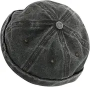 [Beavorty] Vintage Skull Hat Washed Cotton Brimless Cap Men's Cotton Hip Hop Hat Roll Cuff Newsboy Cap Lightweight for Travel Outdoor