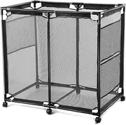 JEFEE Pool Storage Bins Rolling Pool Safety Storage Cart Standard Noodle Holder Organizer Container with Nylon Mesh for Pool Floats, Balls, Large Capacity Storage Bins 37.2" L 24.8" W 35.4" H Black