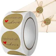 Handmade with Love Stickers, Baking Roll Sticker Labels - Stickers Labels Roll, Round Wrap Stickers Tags for Baking Packages, Business Store, Homemade Supplies