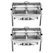 Soga 2X Stainless Steel Chafing Roll Top 2*4.5L Dual Tray Buffet Chafer Dish