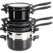 Kenmore Elite Grayson 9 pc Nonstick Aluminum Stackable Cookware Set in Black