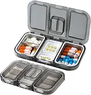 Pill Organizer,2 in 1 Pill Box with Medicine Cutter,Small Medicine Organizer Box,Portable Travel Daily Pill Case Organizer for Pocket Purse Medicine Vitamin Holder Container (Grey)