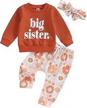 [Omkzanbi] Big Sister Little Sister Matching Outfit Big/Lil Sis Sweatshirt Jogger Pants Infant Toddler 2Pcs Fall Winter Outfit