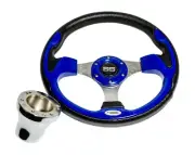 Ultra Blue EZGO Steering Wheel 3 Spokes W/ Adapter For TXT RXV Valor Golf Cart