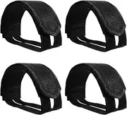 Bicycle Pedals Clips, Adjustable Toe Straps, Pack of 4 Adjustable Bicycle Pedal Straps, Nylon Spin Bicycle Pedal Strap, Toe Clips Straps with Clamping Lock for Spinning Bikes, Exercise Bikes, Bicycle