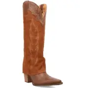 Dingo Women’s Brown Wild Fire Leather Tall Cuffed Western Cowboy Boots | NEW