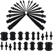 [vogem] 36-Piece Ear Taper Set, 1-10 mm/14G-00G Ear Gauges Expander Set, Acrylic Tapers and Plugs, Body Piercing Jewellery Set for Men and Women (Black), 0, Acrylic ear stretcher set, No Gemstone