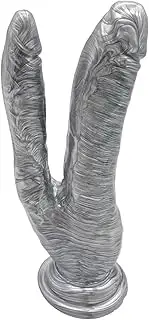 Double dildos with strong suction cups, anal dildo large double dildo penis replica masturbation anal plug G-spot sex toy for women(Silver)