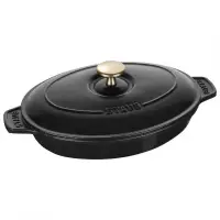 在飛比找蝦皮購物優惠-Staub 🇫🇷黑色 莫蘭迪綠 雙耳煎鍋 鑄鐵鍋 淺鍋 煎烤
