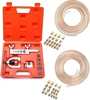Lpraer 50 Pieces Brake line Flaring Tool kit | Tool Set for widening | Double and Easy Flaring Tool | 7.62 m Diameter 4.87 mm | 7.62 m Diameter 7.48 mm Brake line with 32 Connections + 8 connectors