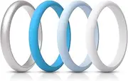 [ThunderFit] Women's Thin and Stackable Silicone Wedding Bands, Promise Rings 2.5mm Wide 2mm Thick - 1/4/5/6/7/8/9/10 Variety Multipack, 11.5 - 12 (21.3mm), Silicone,Silver, No Gemstone