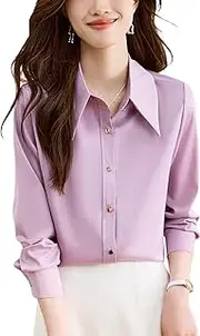 [HongYunAu] Women's Satin Shirt Street Temperament Shirt Singlebreasted Invisible Button Design (Lapels,Peak Lapels to Choose from)