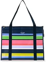 [Kate Spade New York] Reusable Shopping Bag, Insulated Grocery Tote with Shoulder Straps, Large Collapsible Tote Cooler, Sunny Day Stripe, Sunny Day Stripe, Large