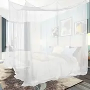 White Mosquito Net for King Size Bed, 4 Corner Posts, Hanging Canopy Over The Bed for Insect Protection, Mosquito Net for Double Bed Outdoor or Indoor, Bedroom, Travel (190 x 210 x 240 cm)