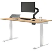 Desky Dual Sit to Stand Sublime Teak Melamine Desk 1800x750mm White Height Adjustable Legs