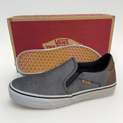 Vans Asher Deluxe Men’s Slip On Shoes Size 8.5 Deluxe Textile Grey Brown New