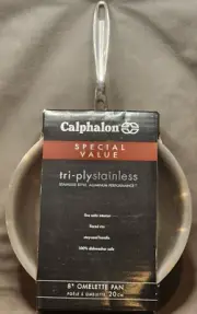 NEW CALPHALON 8” INCH SKILLET STAINLESS STEEL OMELETTE PAN IN SEALED BOX TRI-PLY