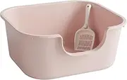 Leefasy Cat Litter Basin Cat Litter Box with High Side Splashproof Kitty Litter Pans Open Top Pet Litter Tray for Small and Large Cats, Pink