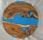 Blue Round Epoxy Resin Coffee Table Tops, Wooden Epoxy Table Home Decors Table
