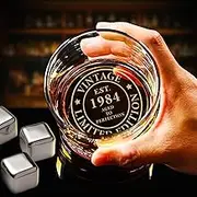 Lucy Engraving Custom 40th Birthday Whiskey Glass Gifts for Him - Engraved 1984 Rock Glass for Husband - 11 oz - Made in the USA