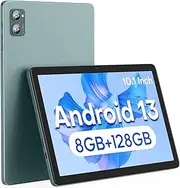 xiskt Android Tablet 10.1 inch Android 13 Tablet,8(4+4) GB&128GB Storage(Expand to 512GB), Dual 13MP+5MP Camera, 6800mAh, WiFi, Bluetooth 5.0,GPS