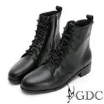 GDC-英倫女孩經典綁帶百搭造型低跟短靴-黑色