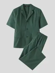 INCERUN Men Sets Short Sleeve Men Suit & Pant Mens Fashion Simple Solid Color Suits Two Pieces OutfitsMen's Casual Sui