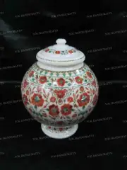 15" Marble Pot, Gemstone Inlay, Vase Pot, home Decor art & collectibles