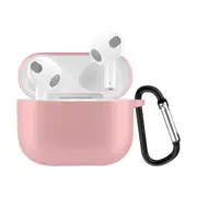 Solid Color Silicone Earphone Protective Case for AirPods 3rd Gen, with Hook, Pink