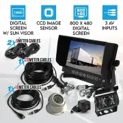 Elinz 7" Monitor HD 12V 24V CCD 4PIN Eyeball Reversing Camera Mini CMOS Trailer Cable Truck Caravan 3 AV Inputs 20M Cable