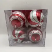 Crate & Barrel Ornament Candles Red Green White Stripe Christmas Set of 4 NEW
