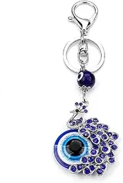 [Zingtsing] Evil Eye Keychain, Peacock Hanging Decor, Handcraft Key Ring, Good Luck Key Chain Accessories, Evil Eye Car Charm Bag Pendant (Peacock)
