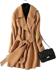 [XMZFQ] Womens Wool Coats Cashmere Trench Autumn Winter Solid Color Warm Mid Length Slim Overcoat Cardigan Jackets Outwear with Belt,Camel,M