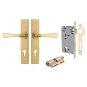 Copenhagen Lever Chamfered Backplate Entrance Kit w High Security Lock Brushed Brass