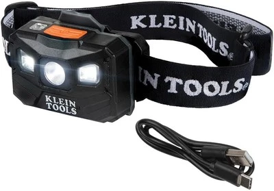 Klein Tools 56048 Rechargeable LED Headlamp, Adjustable Fabric Strap, Black