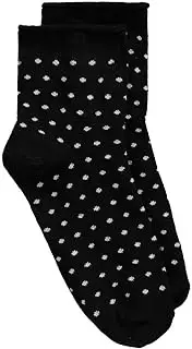 [Ulla Popken] Women's Roll Edge Polka Dot Stockings, Black, One Size, black, One size