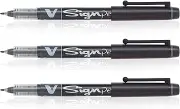 Pilot 019593 V Sign Pen (Black - Pack of 3)