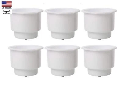6-PACK White Recessed Plastic Cup Drink Can Holder with Drain Boat Pontoon Auto