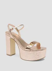 GUESS Women's Gold Sherrill Platform Sandal Heels Size: 6, Synthetic