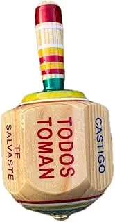 Toma Todo - Mexican Fiesta, Perfect for Family Parties, Kids, Adults, Bachelor Parties, or Baby Showers, Wooden Spinning Top Game Finish (Adult Version (8 cm), 1, Piece)