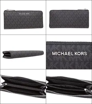 MICHAEL KORS 經典滿版老花L型拉鍊長夾 防刮PVC皮革 皮夾 長夾 M84947 黑灰色MK(現貨)▶指定Outlet商品5折起☆現貨