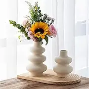 Ceramic Vases - Set of 2, Modern Vase for Dining Room, Living Room, Wedding Dinner Table, Home Decorations Vase,Off White Round Vases, Boho Vase for Decor