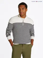Tommy Hilfiger White Mock Neck Half Zip 100% Cotton Jumper (F55031) | $300